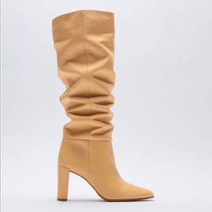 Beige/tan knee high leather boots